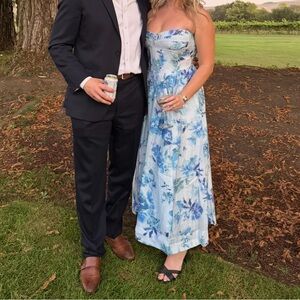 Bardot Lola Corset Midi Dress in Blue Floral Size 8